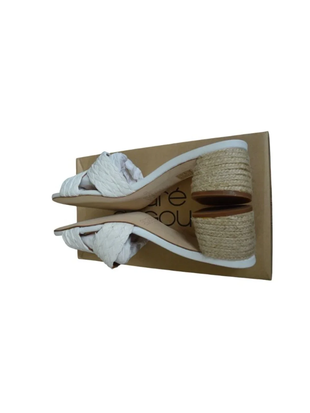 New Andre Assous Cadyn Slip On Sandals White Raffia Espadrilles Women's Size 8.5